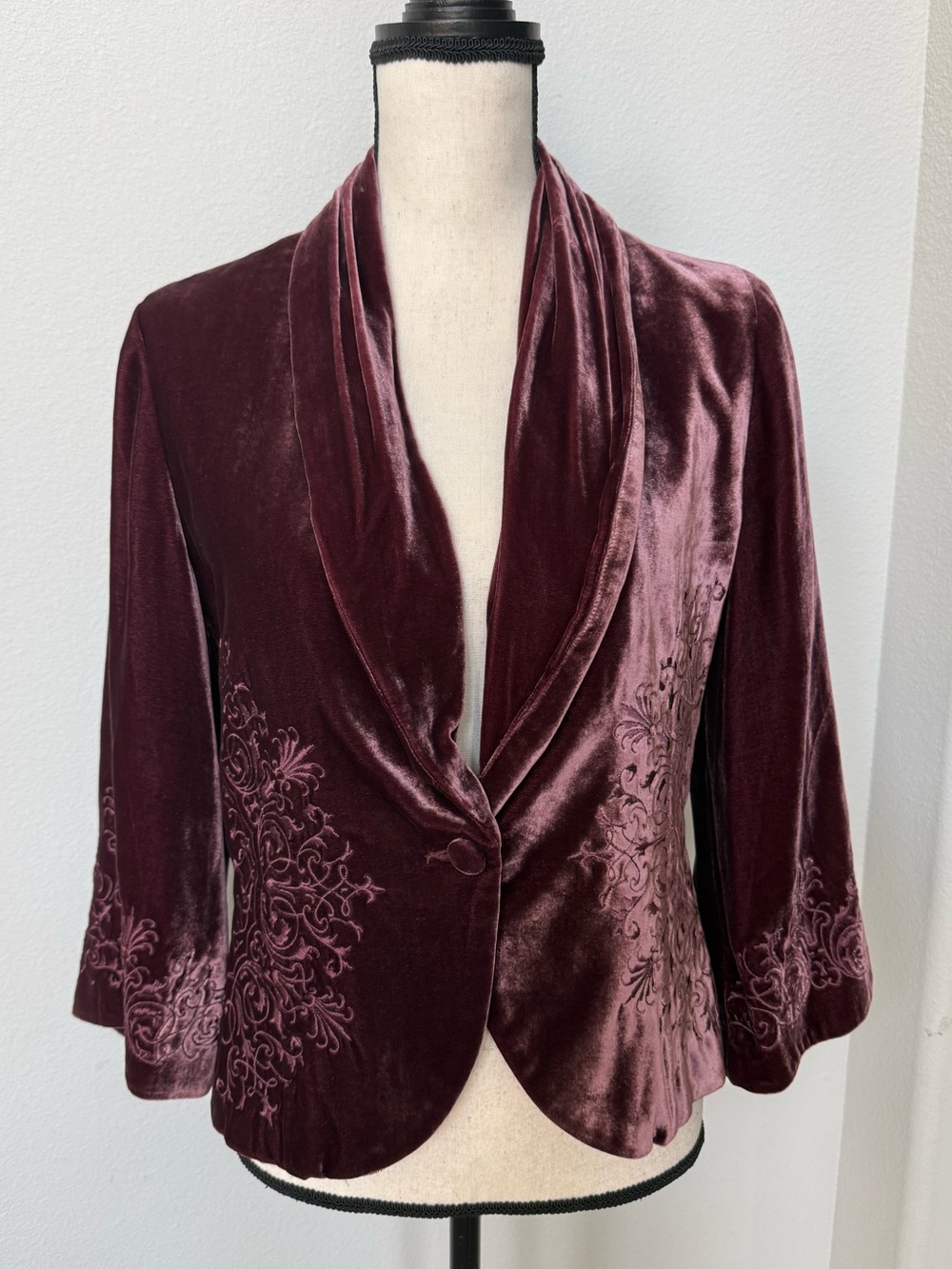 Karen Kane Velvet Shawl Collar Blazer in Plum